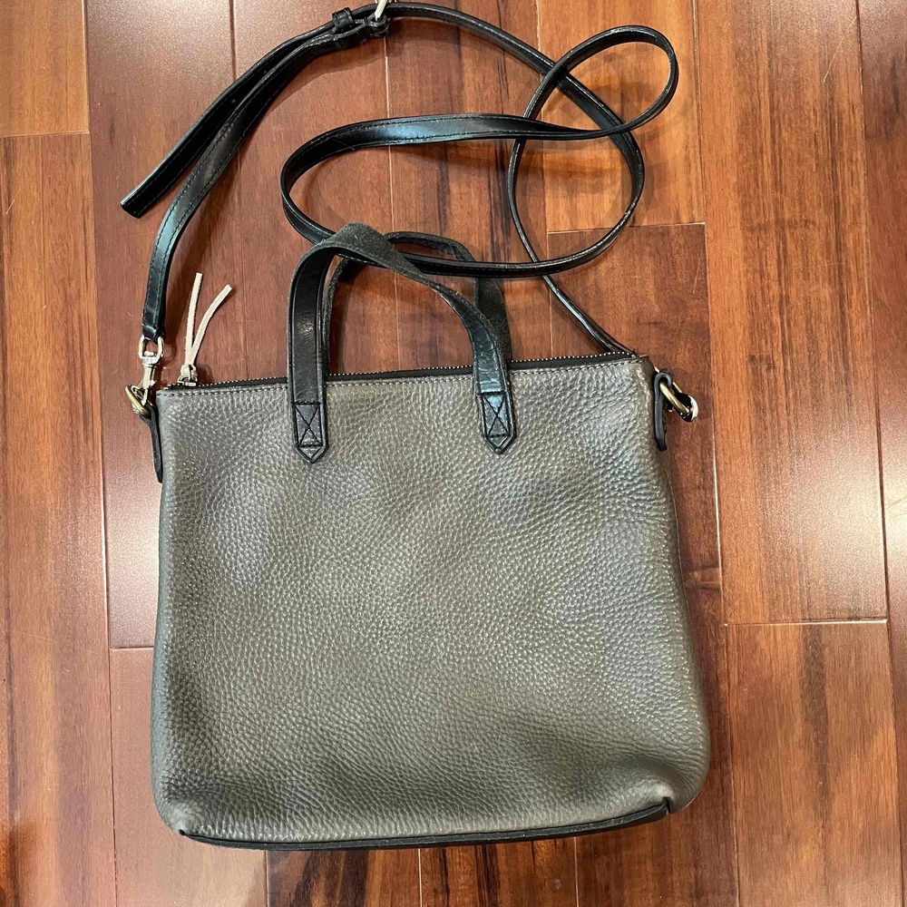 Madewell Pebble Brown Black Leather‎ Crossbody Handbag Double Handle Bag Purse